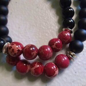 Deep Red Sea Sediment Jasper Beaded Stone Bracelet! Unisex Stretch Bracelet